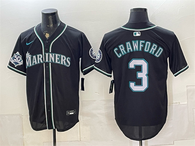 Men's Seattle Mariners #3 J.P. Crawford Black 50th Anniversary Alternate Stitched Baseball Jersey
